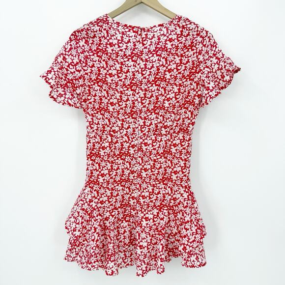 Pink Lily Red White Floral Mini Dress S Ruffle Hem Girly Feminine Garden Party - Picture 2 of 7